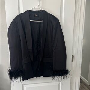 Elegant Black Blazer with Feather Detail